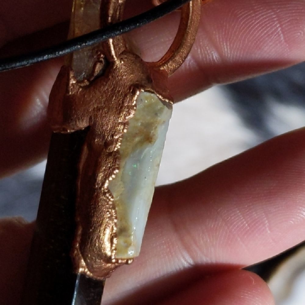 'Terrawver' Australian White Opal, Tigers Eye Tower & Raw Citrine Necklace - Picture 2 of 8